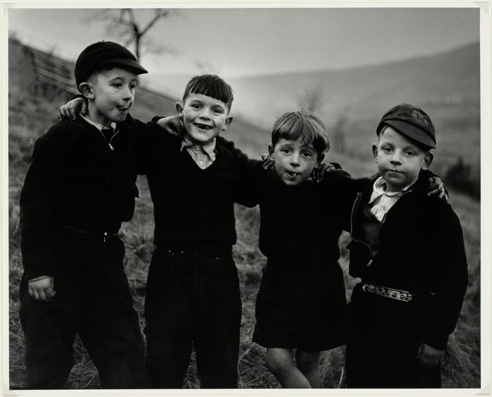 Four boys in a row, Rhondda, 1957
