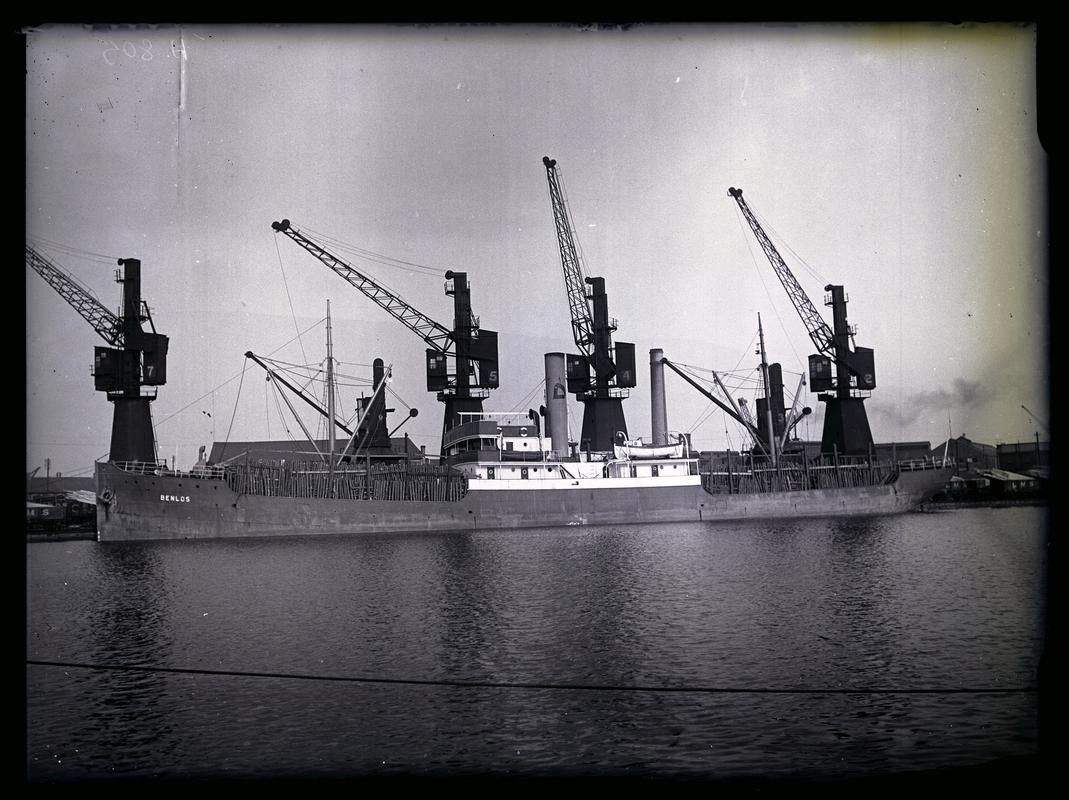 Port Broadside view of S.S. BENLOS Cardiff Docks, c.1936.