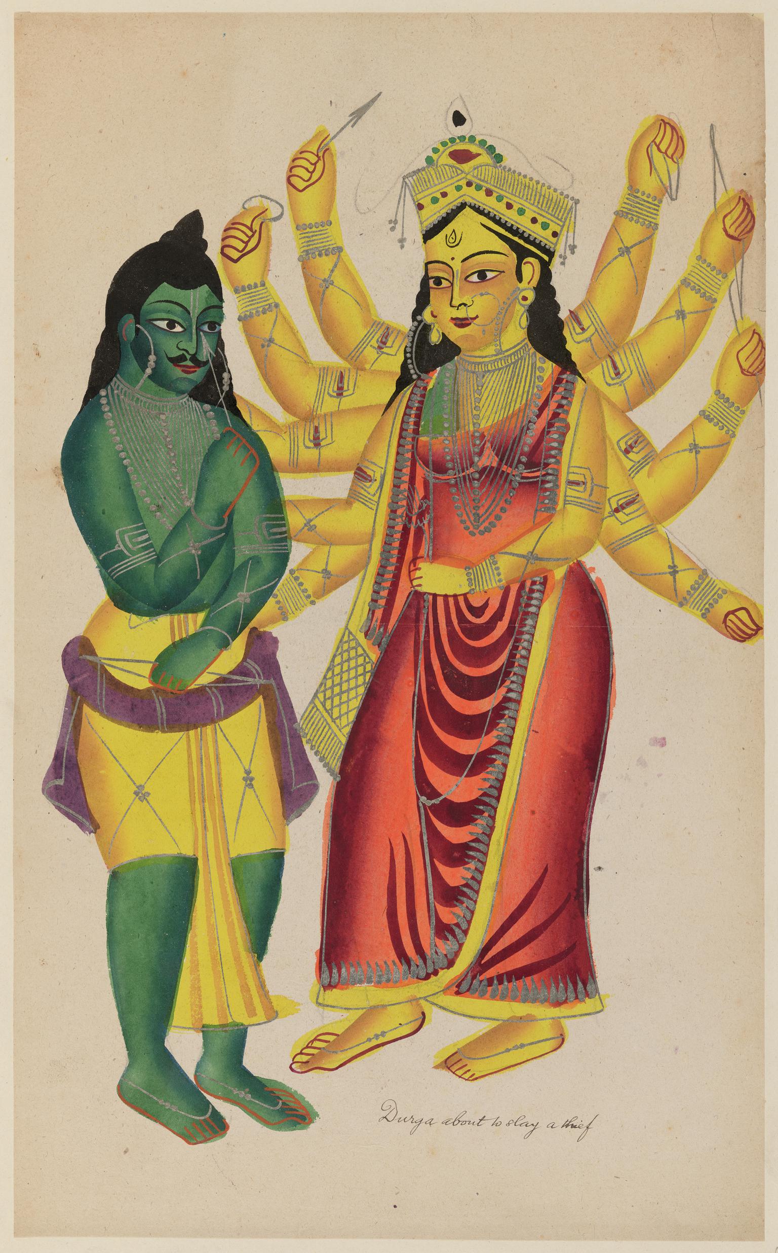 Durga attacking a demon