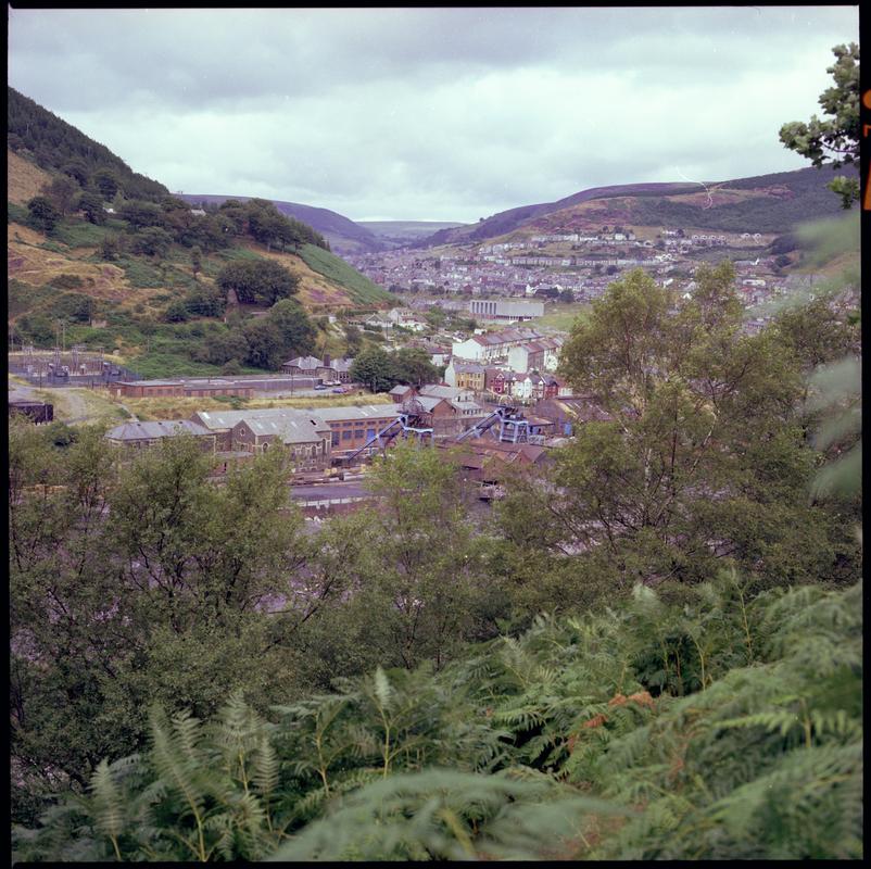 Colour film negative showing a view towards Six Bells Colliery.  &#039;Six Bells&#039; is transcribed from original negative bag.  Appears to be identical to 2009.3/1903.