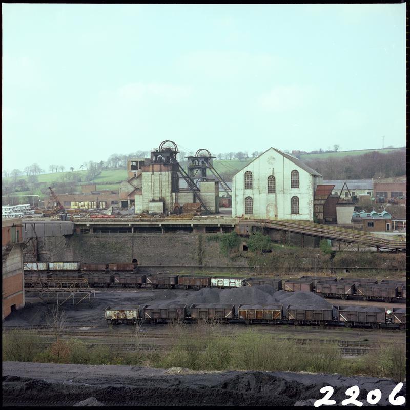 Colour film negative showing a surface view of Cwm Colliery, April 1981. &#039;Cwm 4/81&#039; is transcribed from original negative bag.