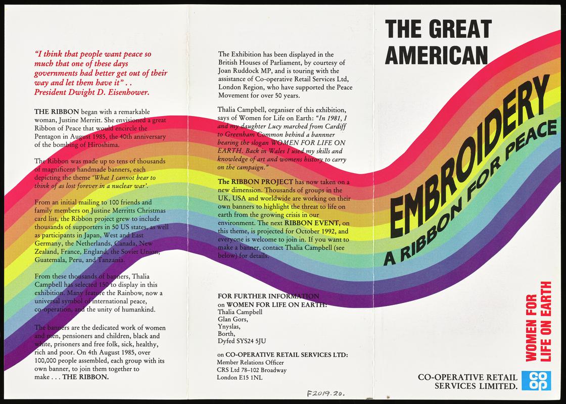 Colour leaflet &#039;The Great American Embroidery A Ribbon For Peace&#039;.