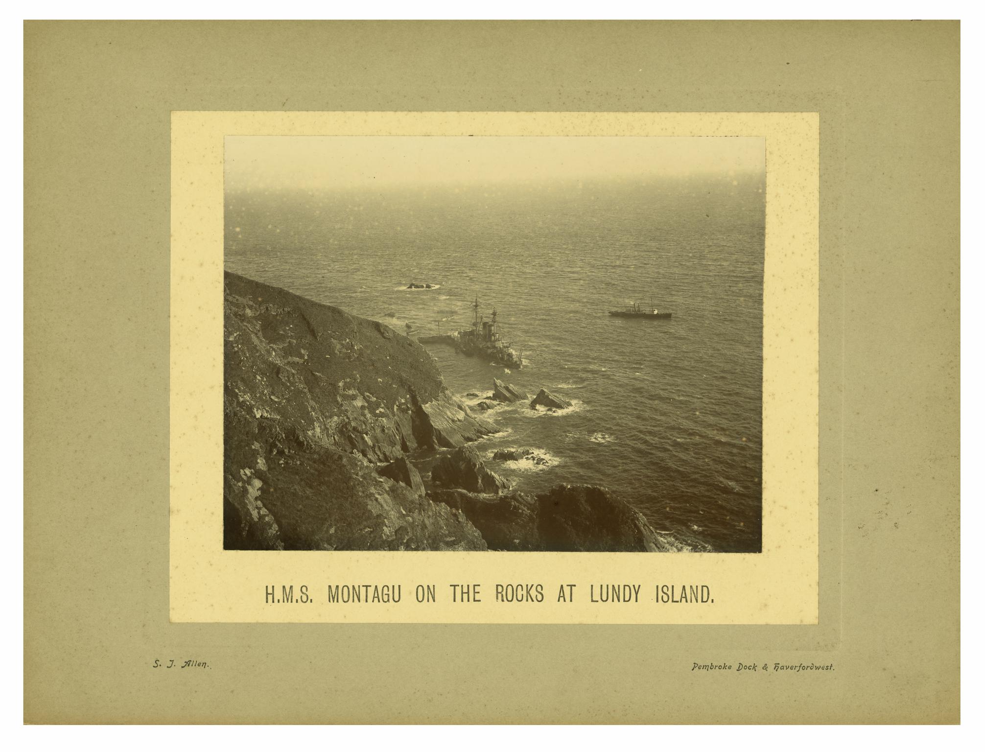 H.M.S. MONTAGU on the Rocks at Lundy Island (photograph)