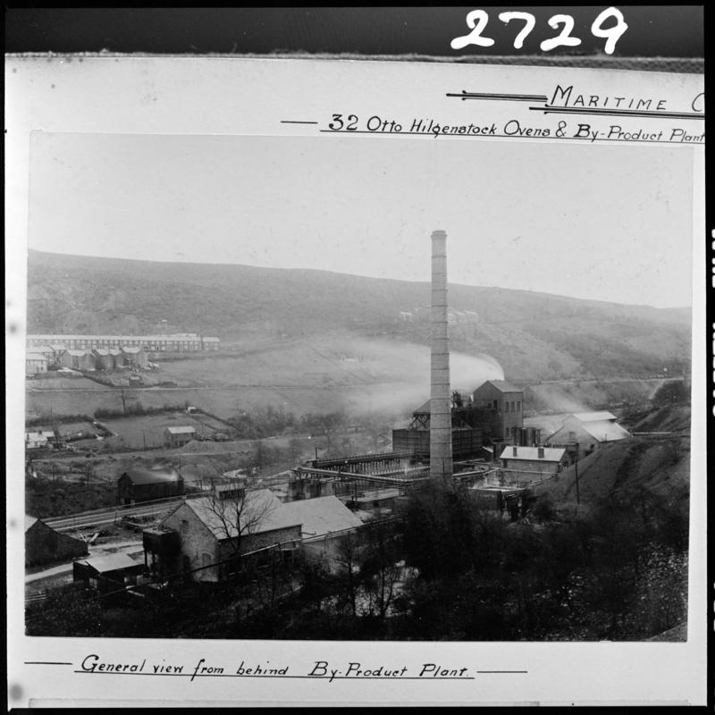 Black and white film negative of a photograph showing a general view of Maritime Colliery from behind the by-product plant.  &#039;By product plant&#039; is transcribed from original negative bag.
