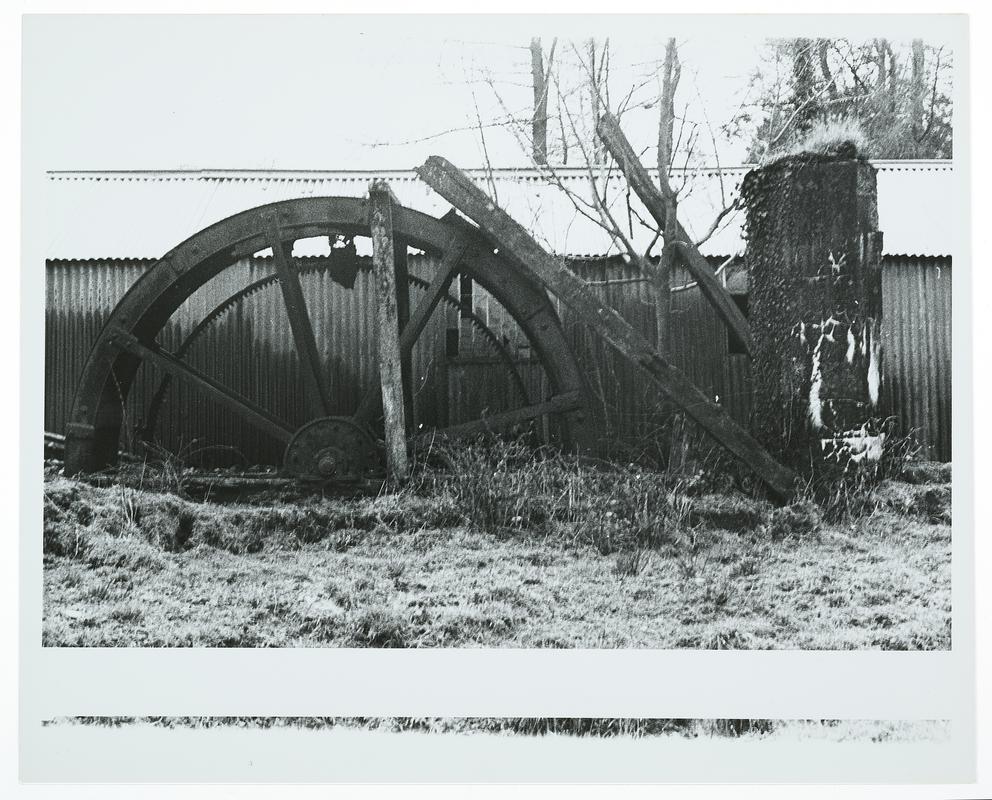 Photograph of overshot waterwheel at Dolaucothi, 27 December 1973.