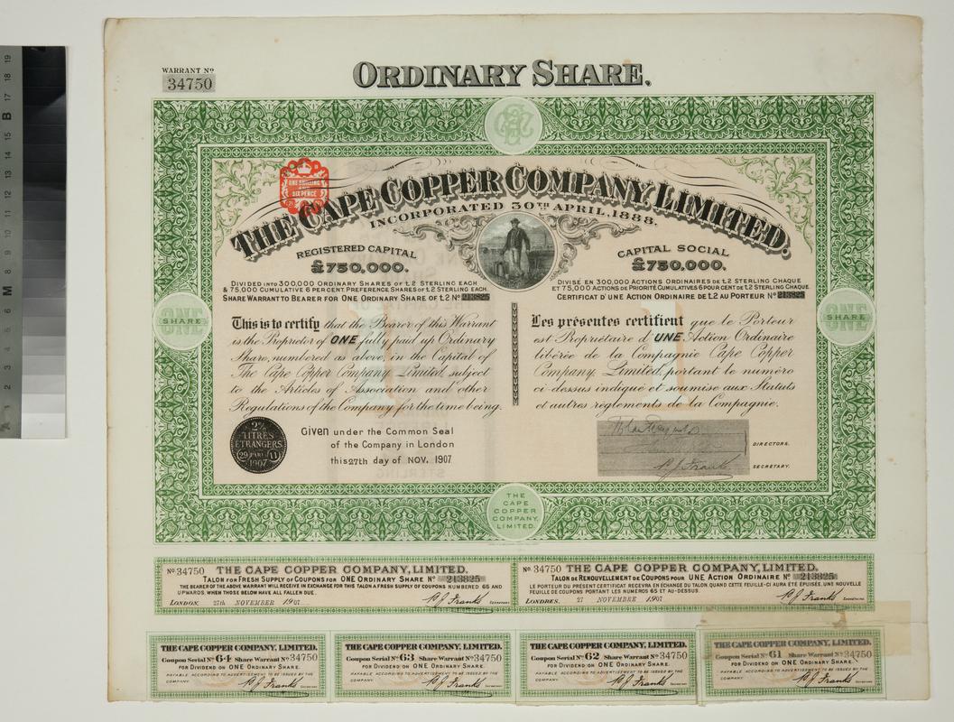 Cape Copper Co. Ltd., share certificate
