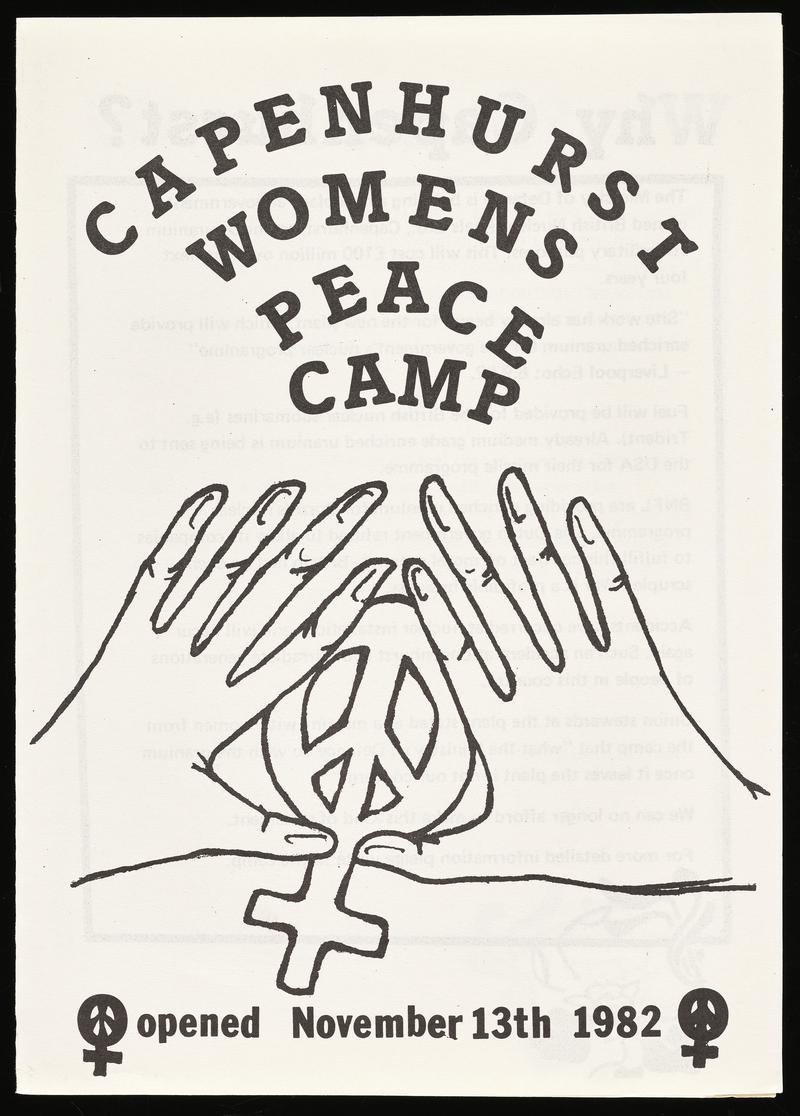 Capenhurst Womens Peace Camp flyer advertising protest at British Nuclear Fuels Ltd., Capenhurst. Folded sheet of A4.