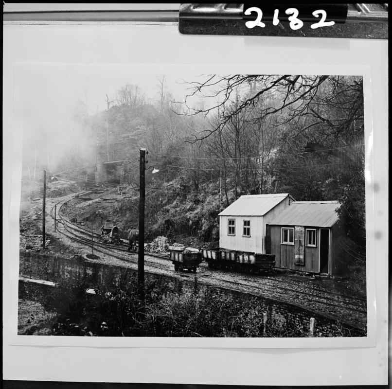 Black and white film negative of a photograph showing a surface view of Ynyscedwyn Colliery.  &#039;Ynyscedwyn&#039; is transcribed from original negative bag