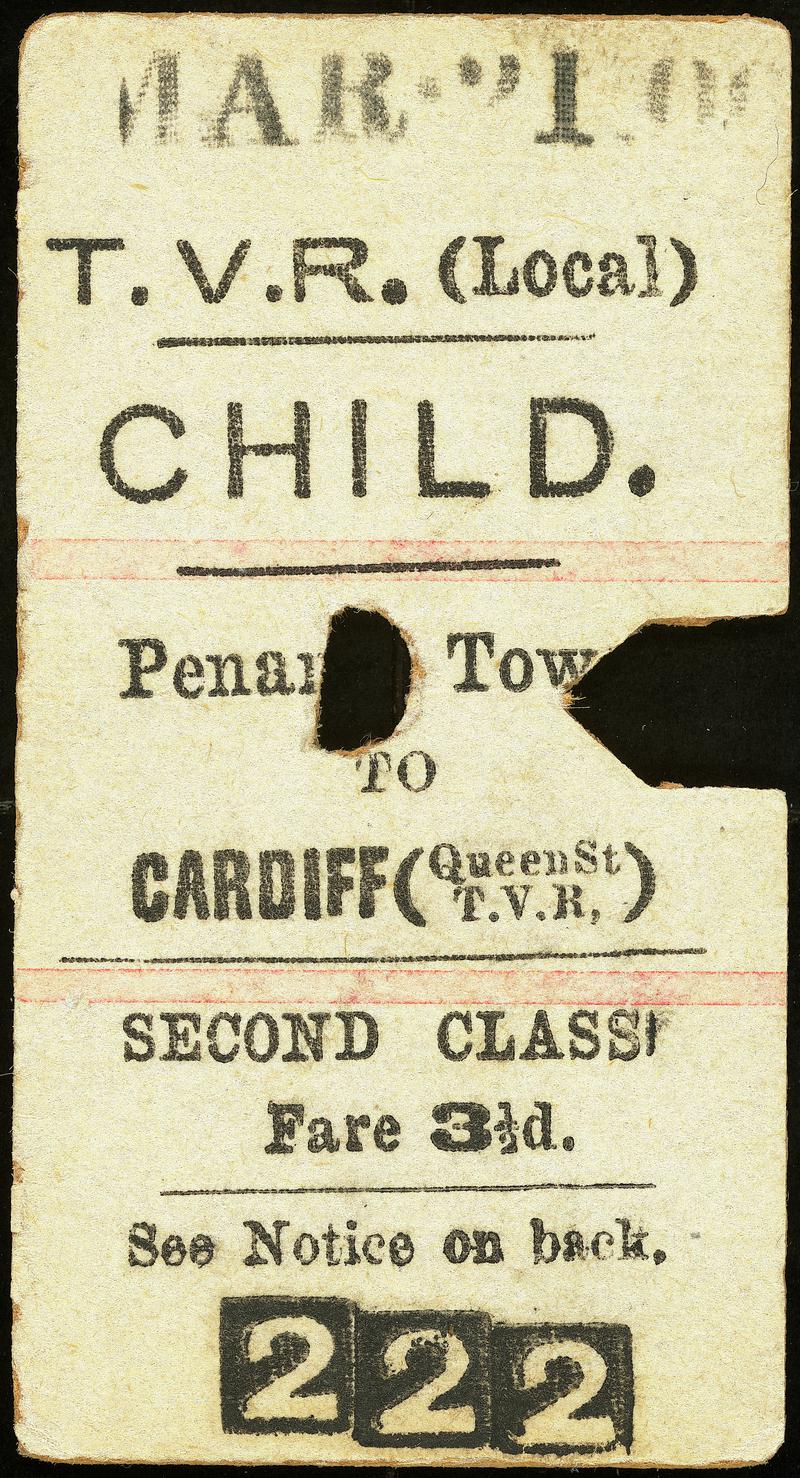 Penarth Town to Cardiff, Child.  Ticket No: 222