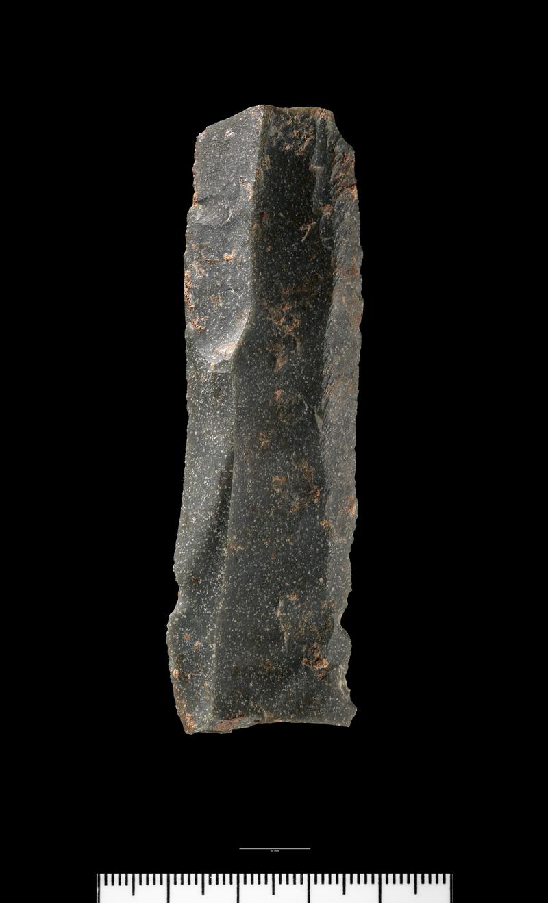 Upper Palaeolithic stone blade from Worm&#039;s Head Cave. Dorsal surface of blade