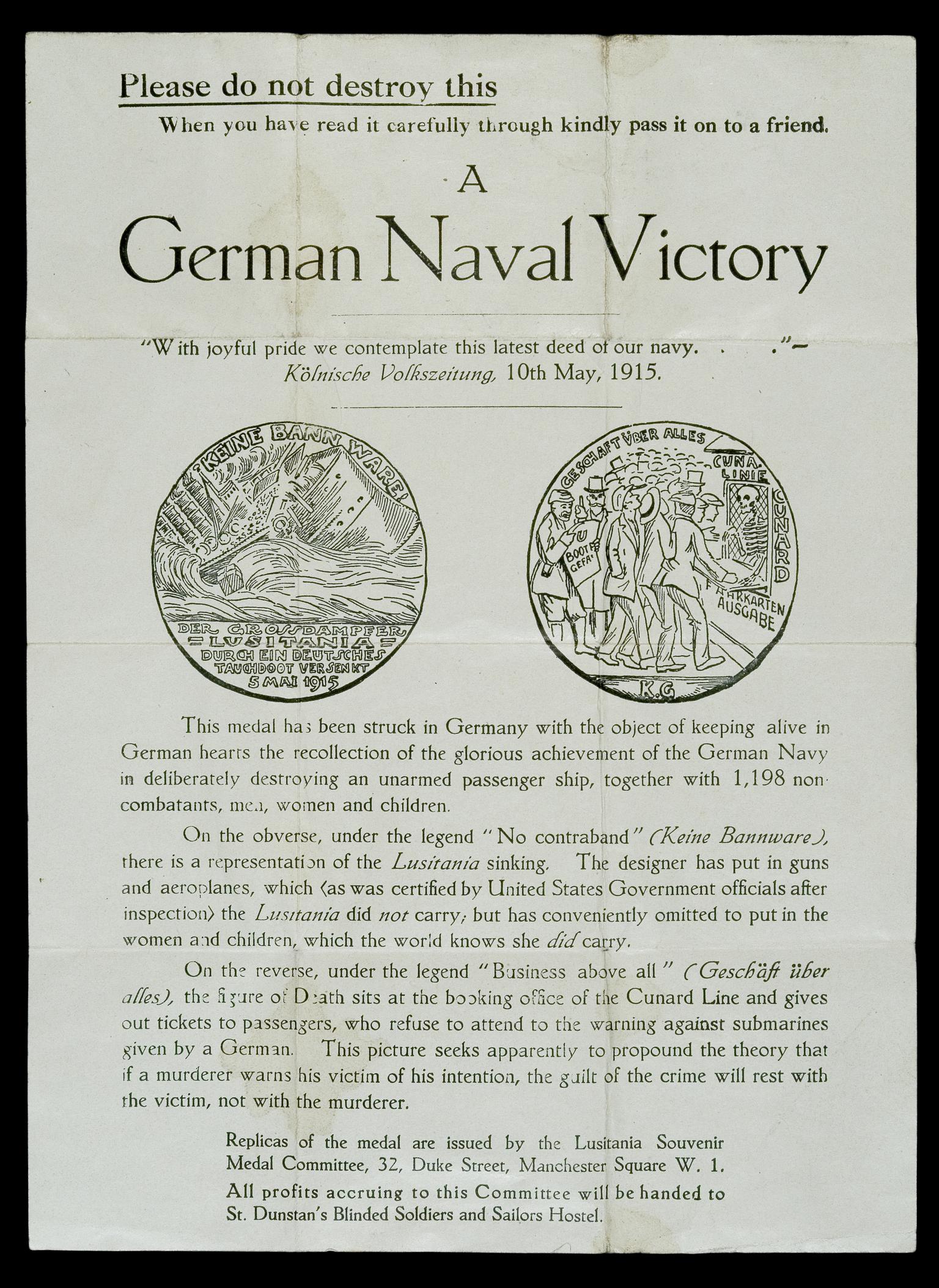 Medal; Lusitania 1915