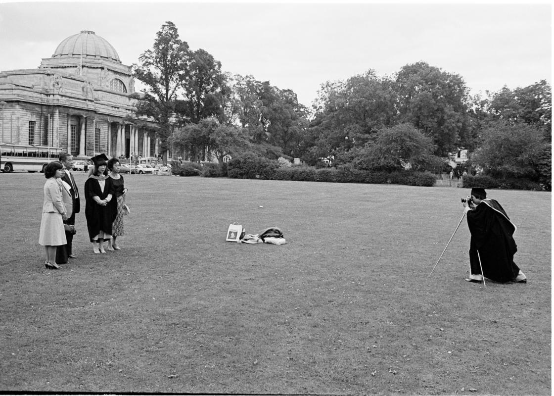 GB. WALES. Cardiff. Graduation, photos in front of the Museum. 1978. (Triptych).