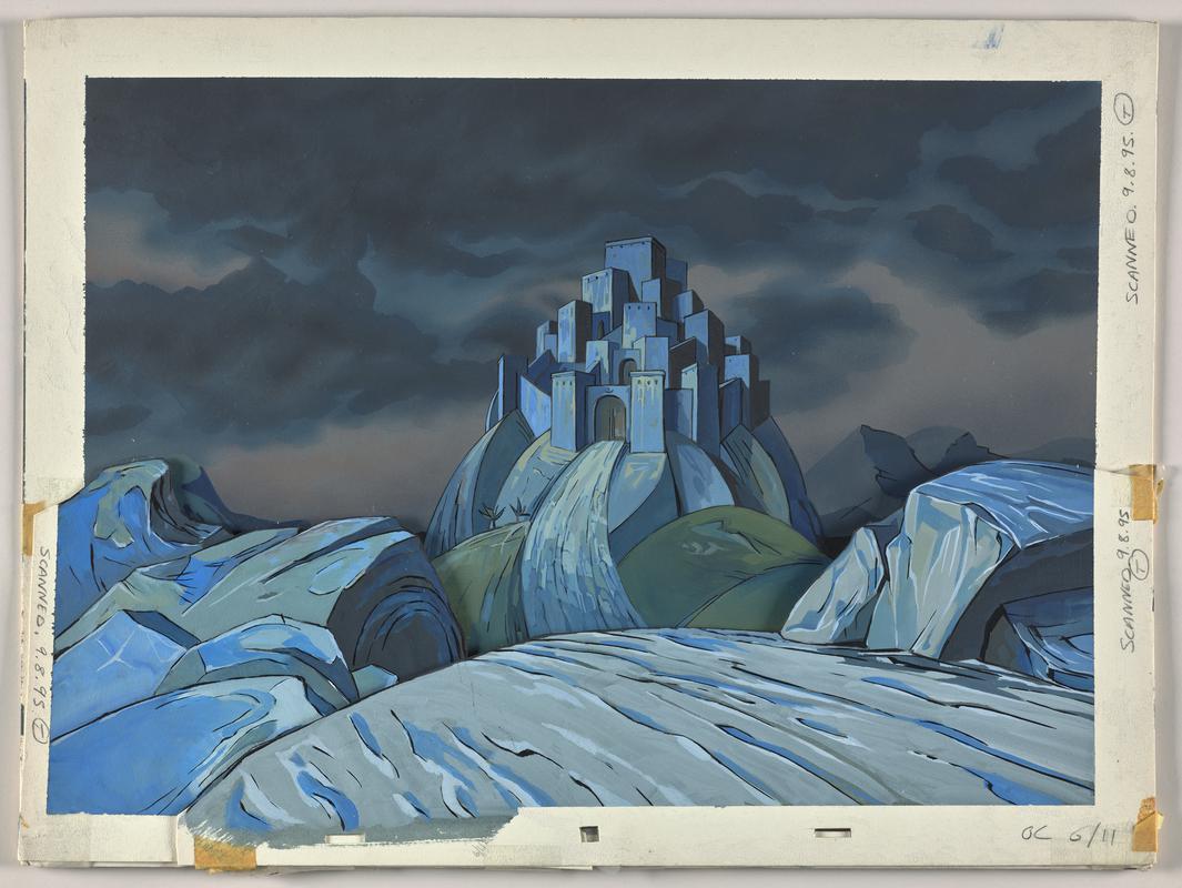 Animation production artwork from episode Elijah in series &#039;Testament: The Bible in Animation&#039;. Card background overlaid with paper foreground.