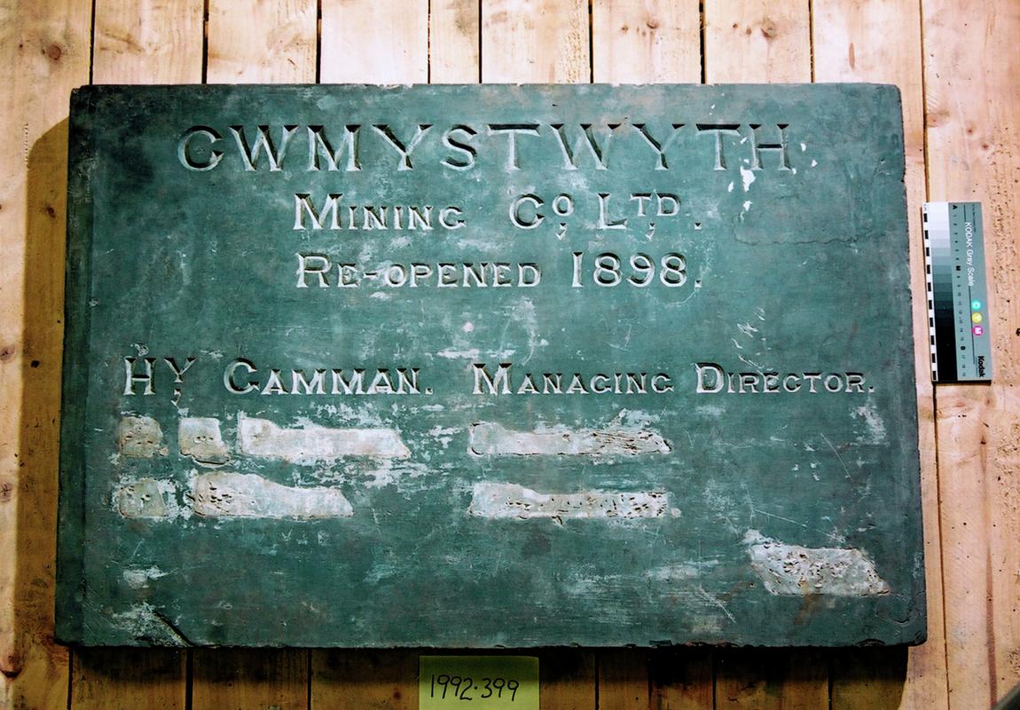 Slate plaque &quot;Cwmystwyth Mining Co. Ltd.&quot;