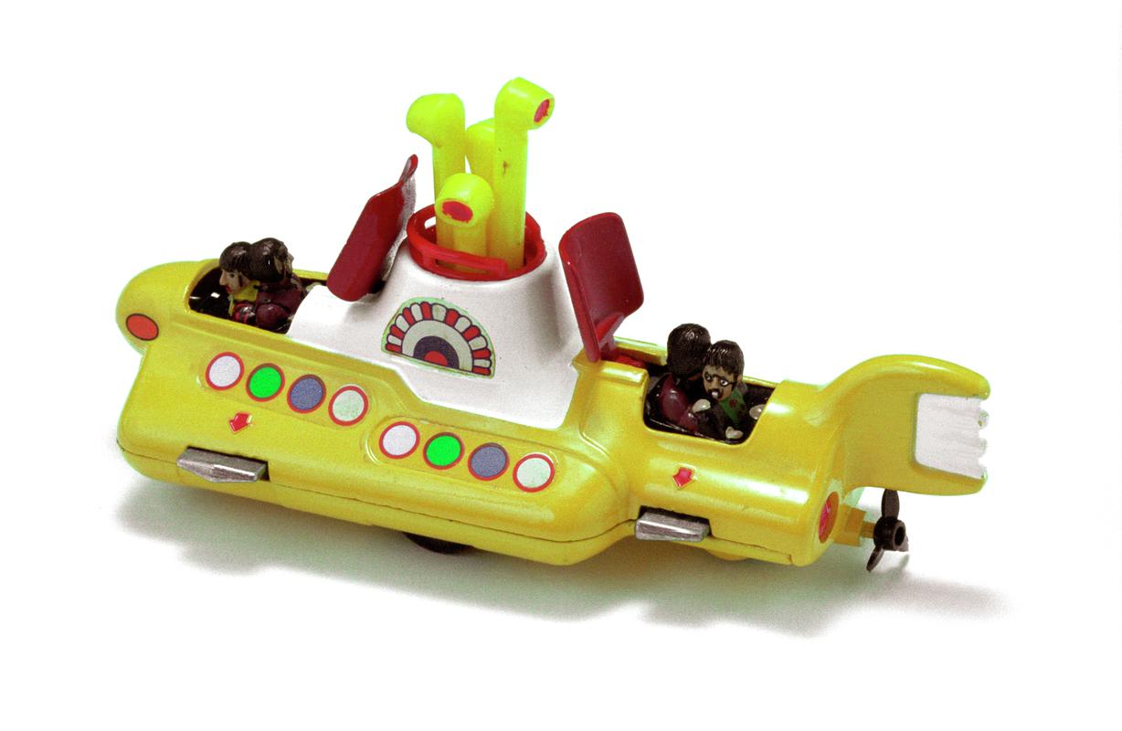 Model of The Beatles Yellow Submarine manufactured by Mettoy Co. Ltd., Fforestfach. Brand name Corgi Toys.