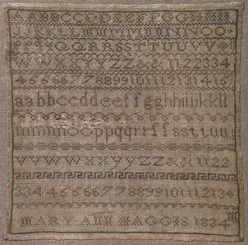 Sampler (alphabet), made in Cardiff, 1834