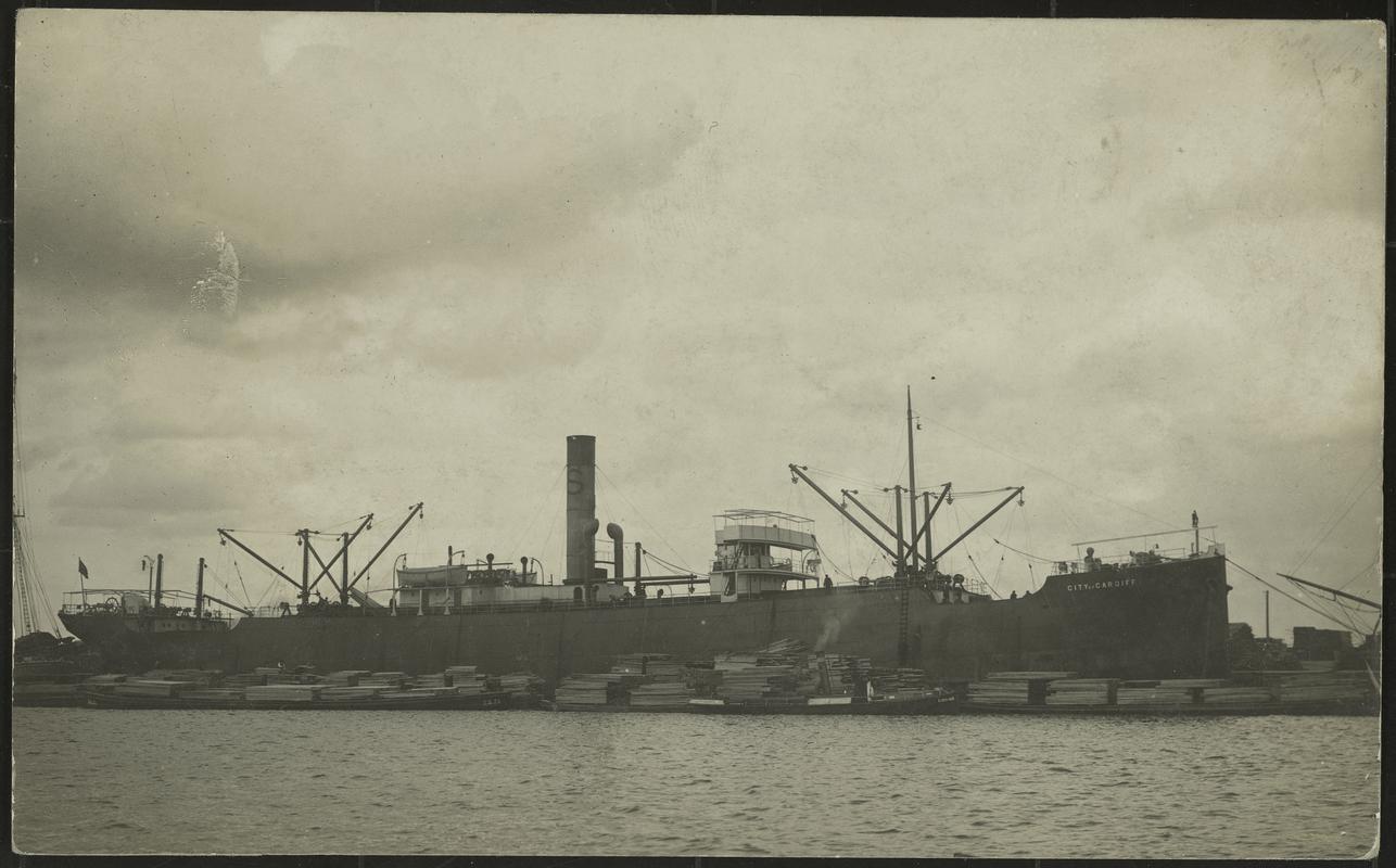 ss CITY OF CARDIFF loading timber at Riga (front)