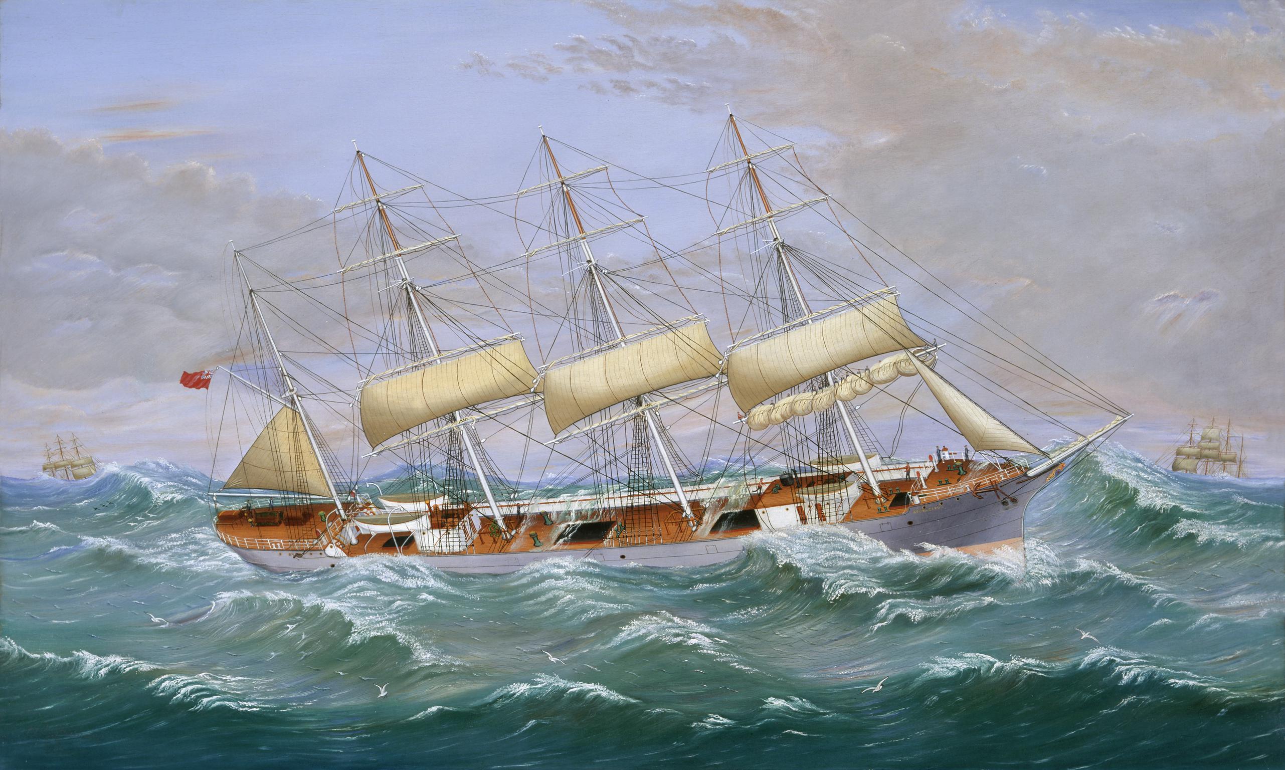 Sailship AFON CEFNI in heavy seas, painting
