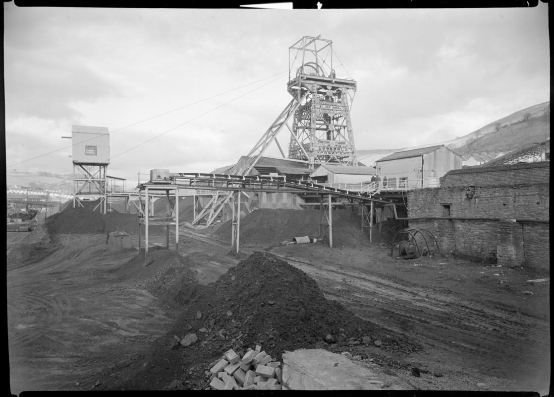Black and white film negative showing the downcast shaft, Merthyr Vale Colliery 15 January 1976.  &#039;Merthyr Vale 15/1/76&#039; is transcribed from original negative bag.