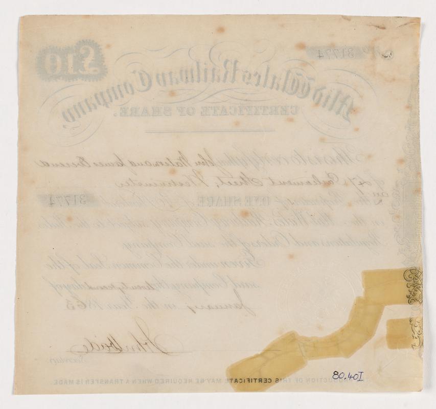 Mid Wales Railway Co., share certificate