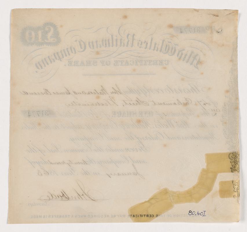 Mid Wales Railway Co., share certificate