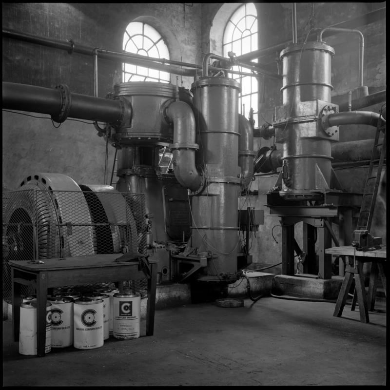 Black and white film negative showing a winding engine, Deep Duffryn Colliery 1974.  &#039;Deep Duffryn 1974&#039; is transcribed from original negative bag.