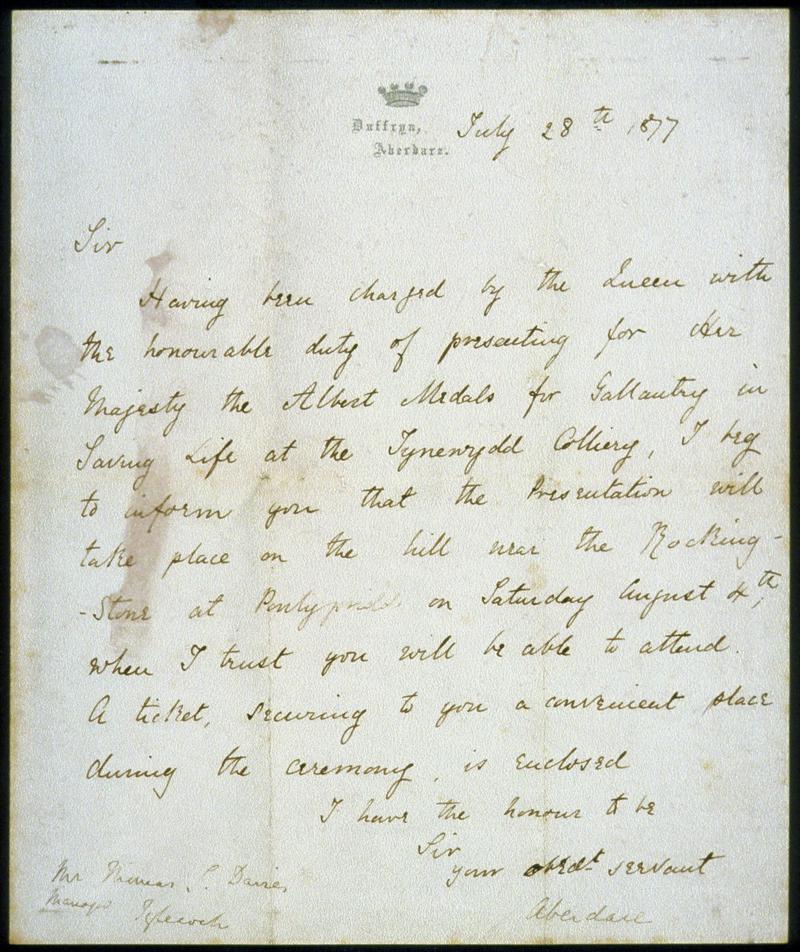 Tynewydd letter 1877