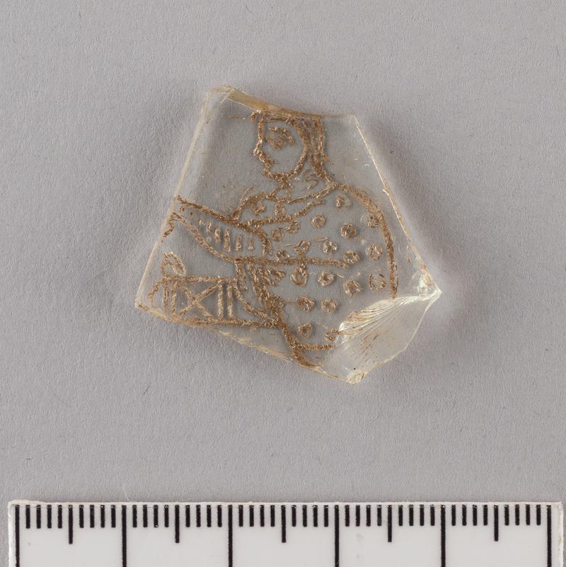 Roman glass, with gladiator engraving