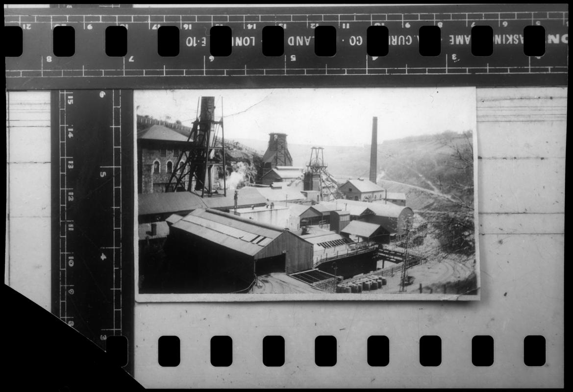 Black and white film negative showing a general surface view of Tirpentwys Colliery.  &#039;Tirpentwys&#039; is transcribed from original negative bag.  Appears to be identical to 2009.3/890.