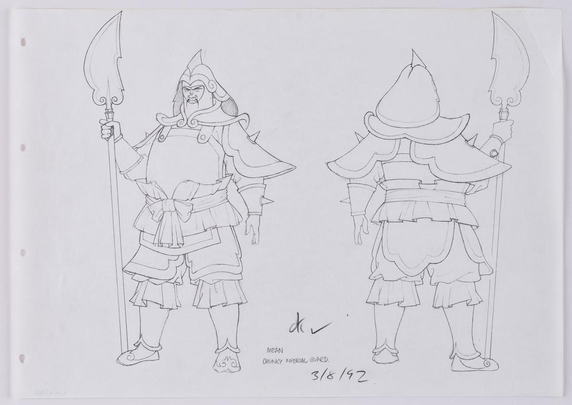 Turandot animation production sketch showing the character Imperial Guard.