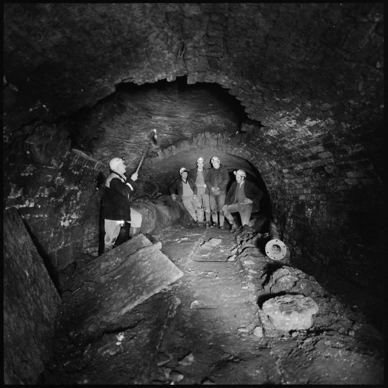 Black and white film negative showing miners underground, Big Pit Colliery.  Appears to be identical to 2009.3/3069.