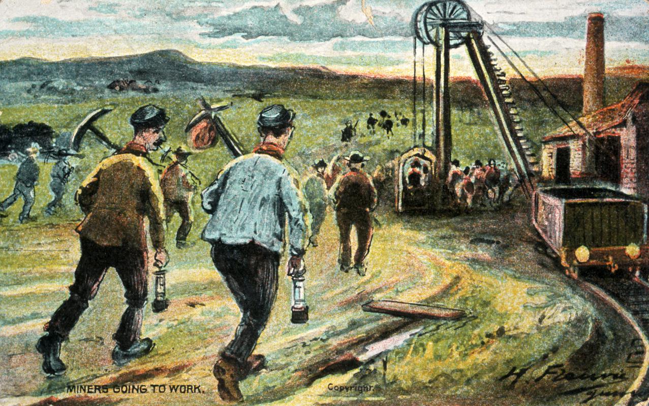 Postcard : &quot;Miners Going To Work&quot;