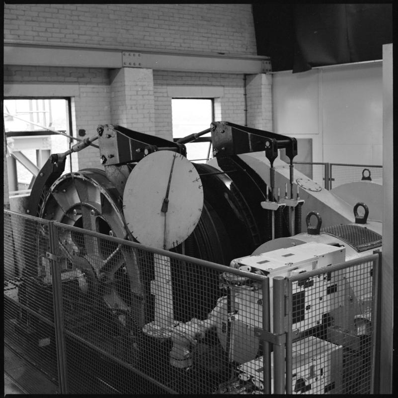 Black and white film negative showing a winding engine, Betws Mine.  &#039;Betws&#039; is transcribed from original negative bag.