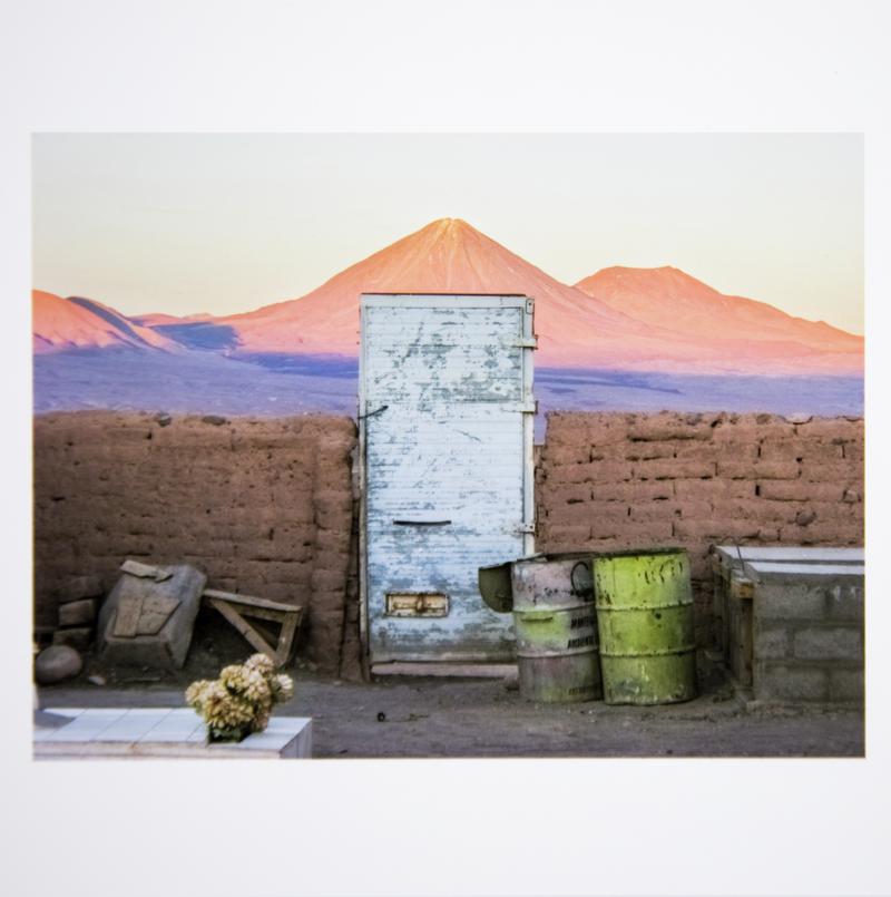 A dormant volcano in the Atacama Desert of Northern Chile is seen from a cemetery. San Pedro de Atacama, Chile