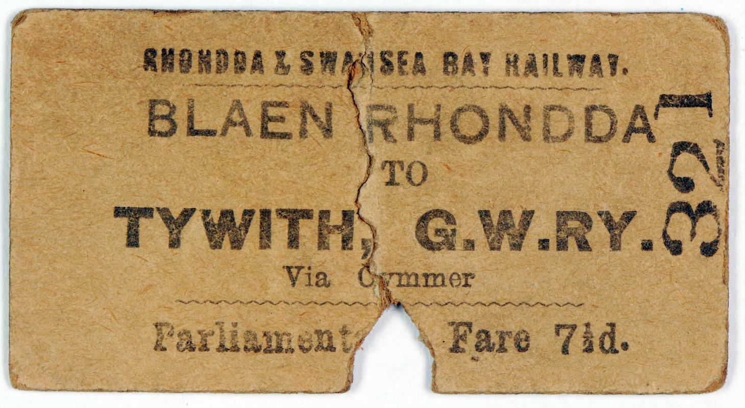 Rhondda &amp; Swansea Bay Railway ticket (front )