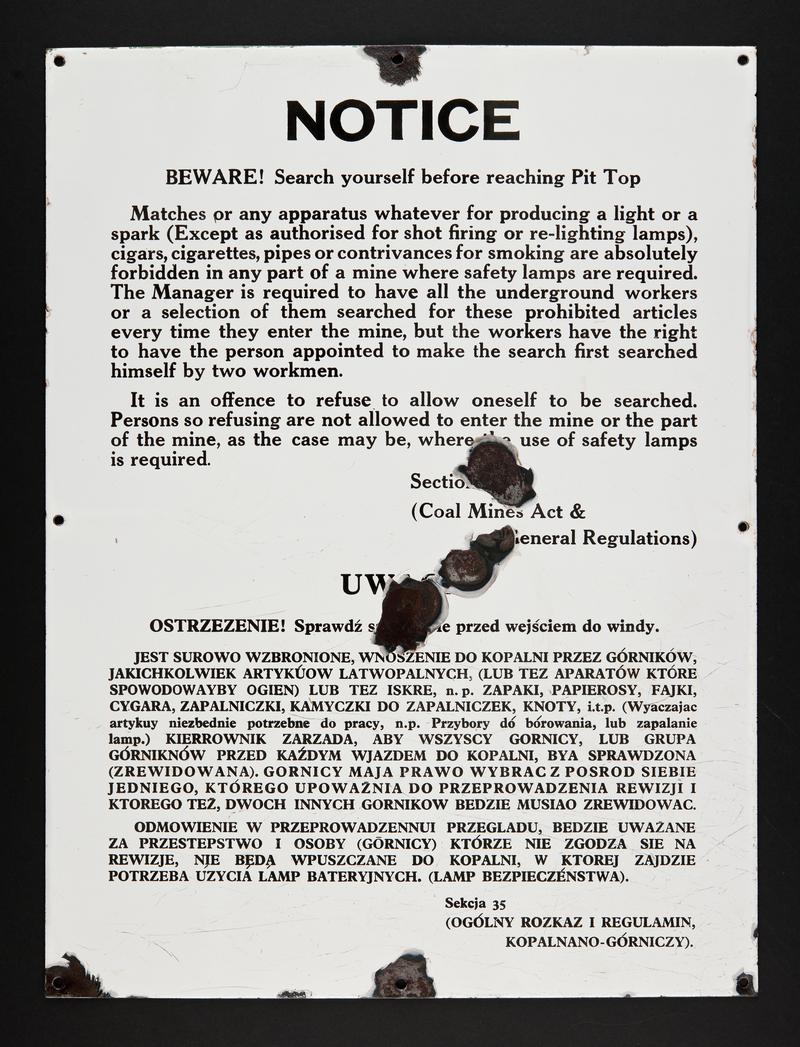 Bilingual (English/Polish) Colliery Notice from Ogilvie Colliery