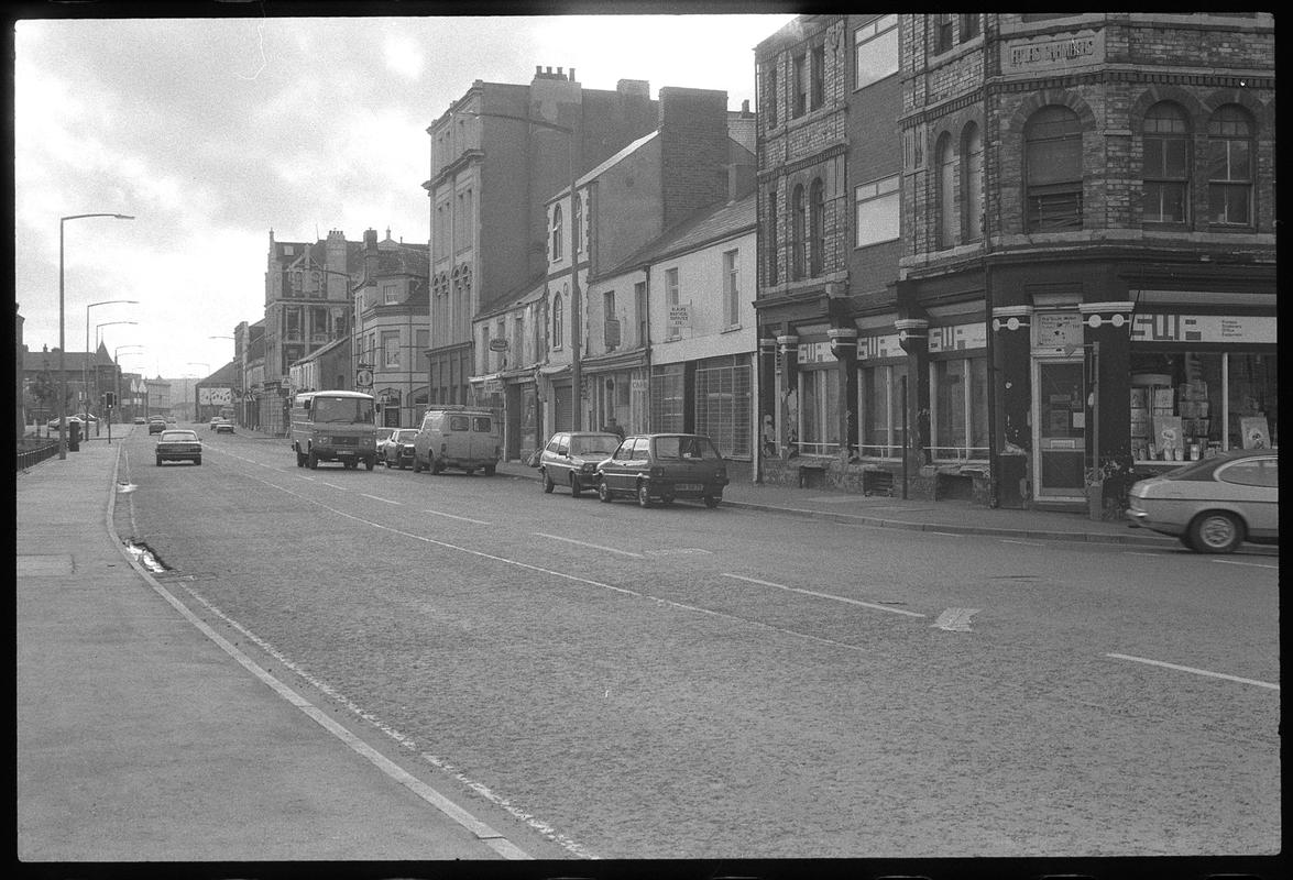 View of James Street, showing Stationers on corner of West Bute Street in foreground.