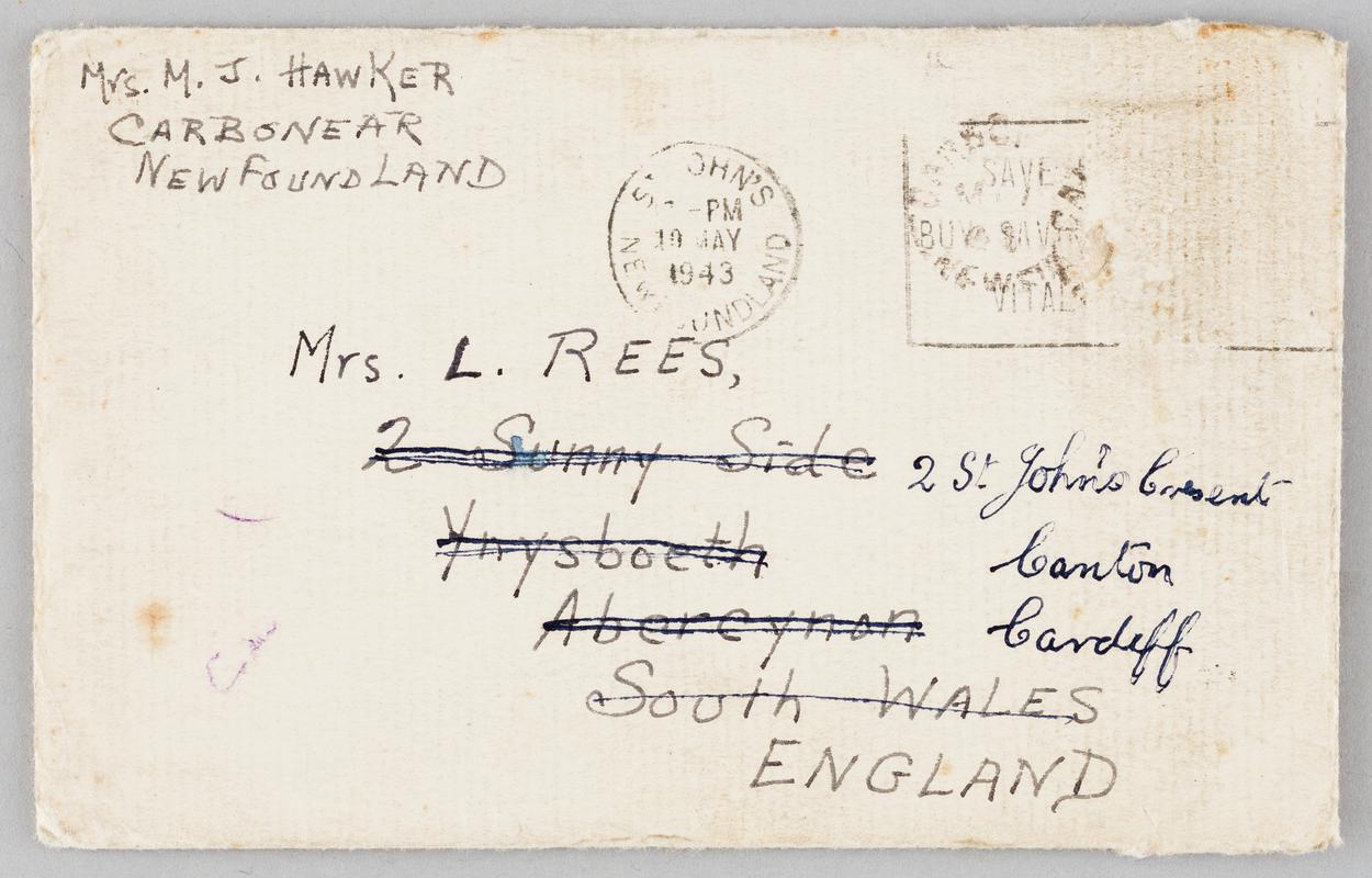 Envelope addressed to Mrs L Rees.