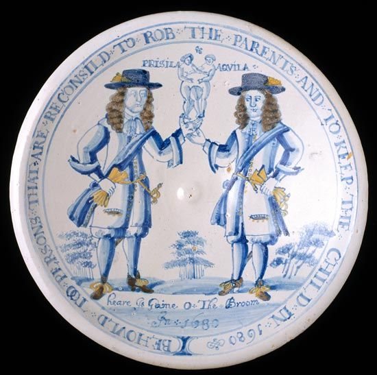 Delftware dish made in Brislington near Bristol, about 1680. Purchased in 1904 