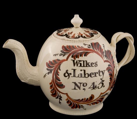 Creamware teapot celebrating John Wilkes