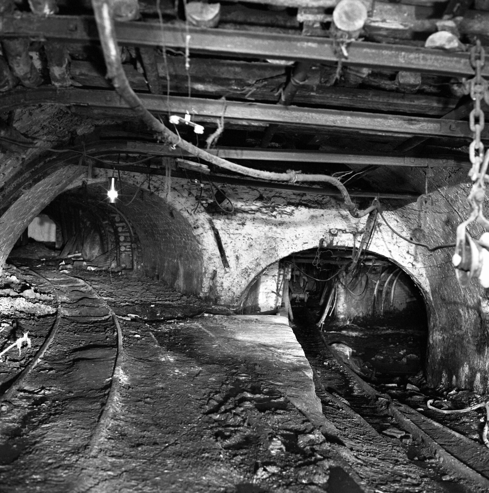 Junction near pit bottom, Big Pit 1975, now part of the museum's underground tour.