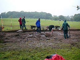 The first signs of the enclosure wall in Mark's trench.