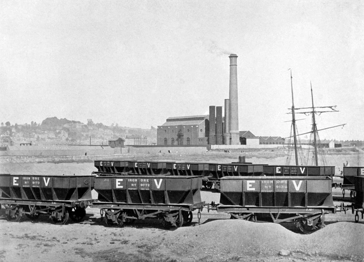 Ebbw Vale's inland location necessitated a huge fleet of railway trucks to haul iron ore from the Newport wharves to the furnaces