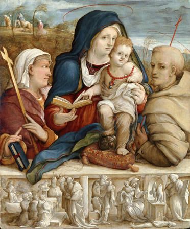 Amico Aspertini (c.1474 - 1552), <em>Virgin and Child between Saint Helena and St Francis</em>