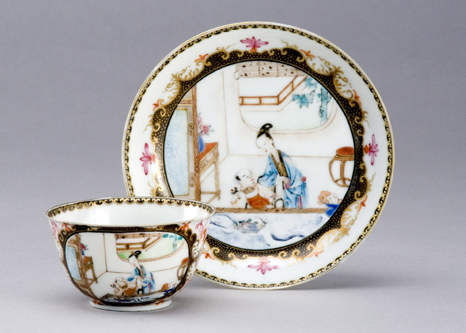 Chinese porcelain tea bowl and saucer, 1760-70
