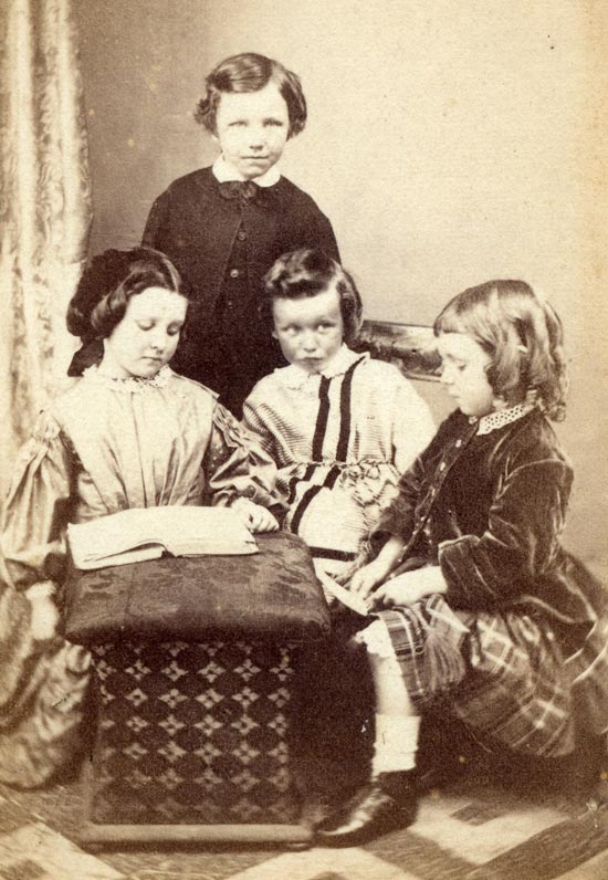David (standing), aged about 7, with his sister Ethel (left) and two brothers (Edmund and Arthur), photographed in Cardiff in about 1865.
