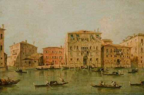 View of the Palazzo Loredan dell'Ambasciatore on the Grand Canal, Venice [before cleaning]