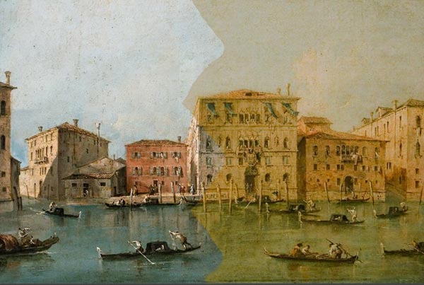 Partially restored image of <em>View of the Palazzo Loredan dell'Ambasciatore on the Grand Canal, Venice</em>