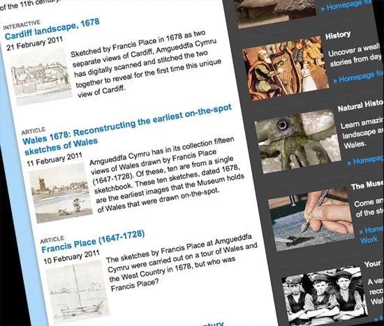 Rhagor homepage featuring the Francis Place articles and interactives