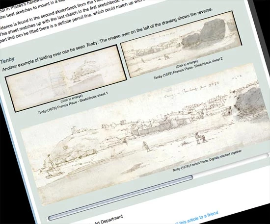 Sketch of Tenby showing original images from sketchbooks and digitally stitched result